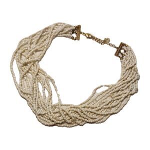 Vintage Multi Strand Seed Beaded Necklace Antique White Bridal Formal Social
